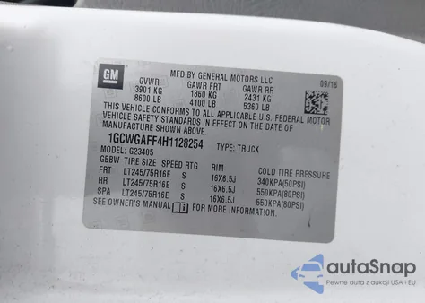 2017 Chevrolet Express G2500 Work Van из США, поврежденный, VIN 1GCWGAFF4H1128254